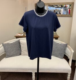 Threads 4 Thought THREADS 4 THOUGHT Navy Ginny Novelty Stitch Round Neck S/S Top