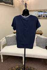 Threads 4 Thought THREADS 4 THOUGHT  Navy Ginny Novelty Stitch Round Neck S/S Top