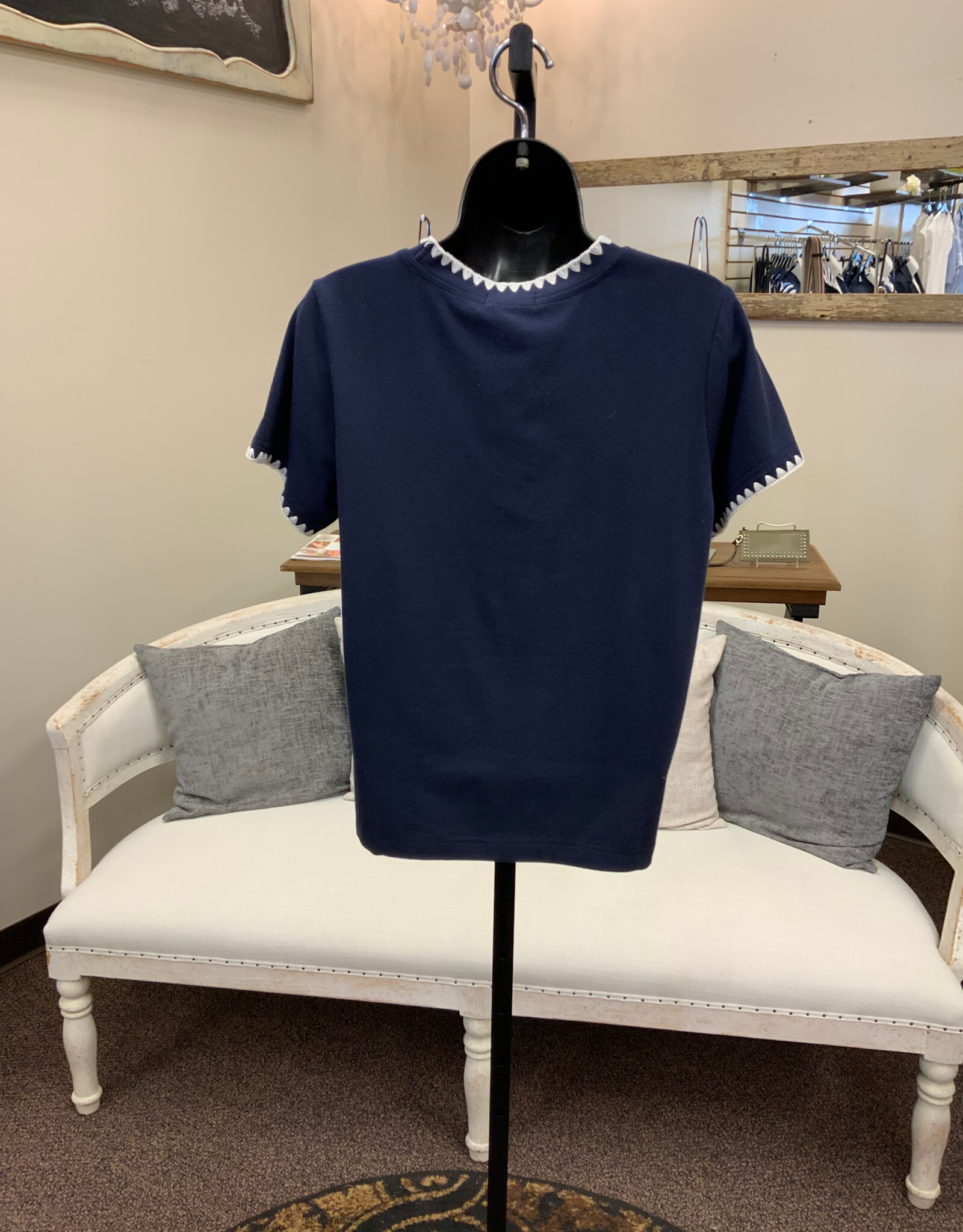 Threads 4 Thought THREADS 4 THOUGHT  Navy Ginny Novelty Stitch Round Neck S/S Top