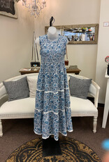 Papillon Papillon Blue Boho Floral Print Tiered Sleeveless Maxi Dress