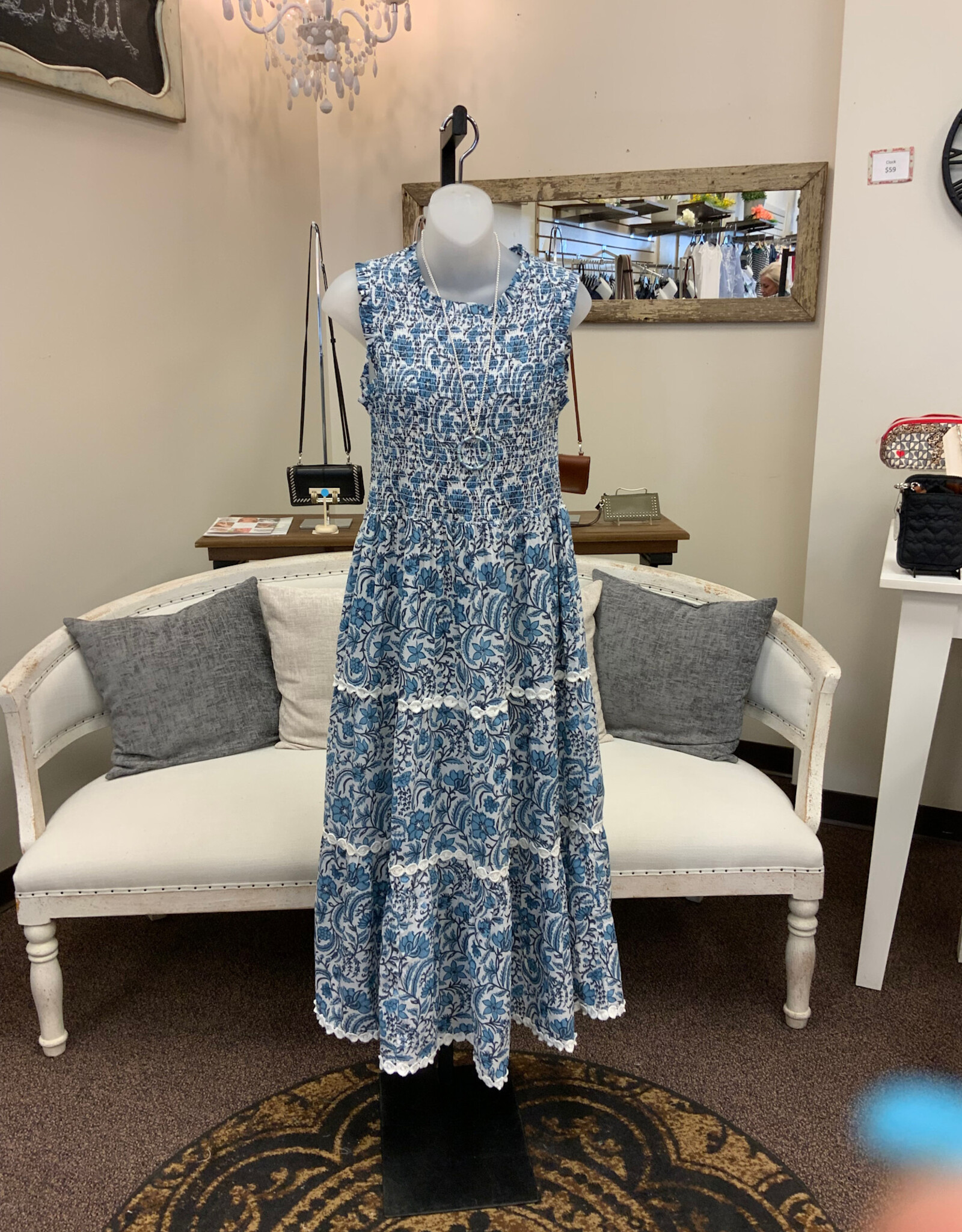 Papillon Papillon Blue Boho Floral Print Tiered Sleeveless Maxi Dress