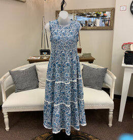 Papillon Papillon Blue Boho Floral Print Tiered Sleeveless Maxi Dress