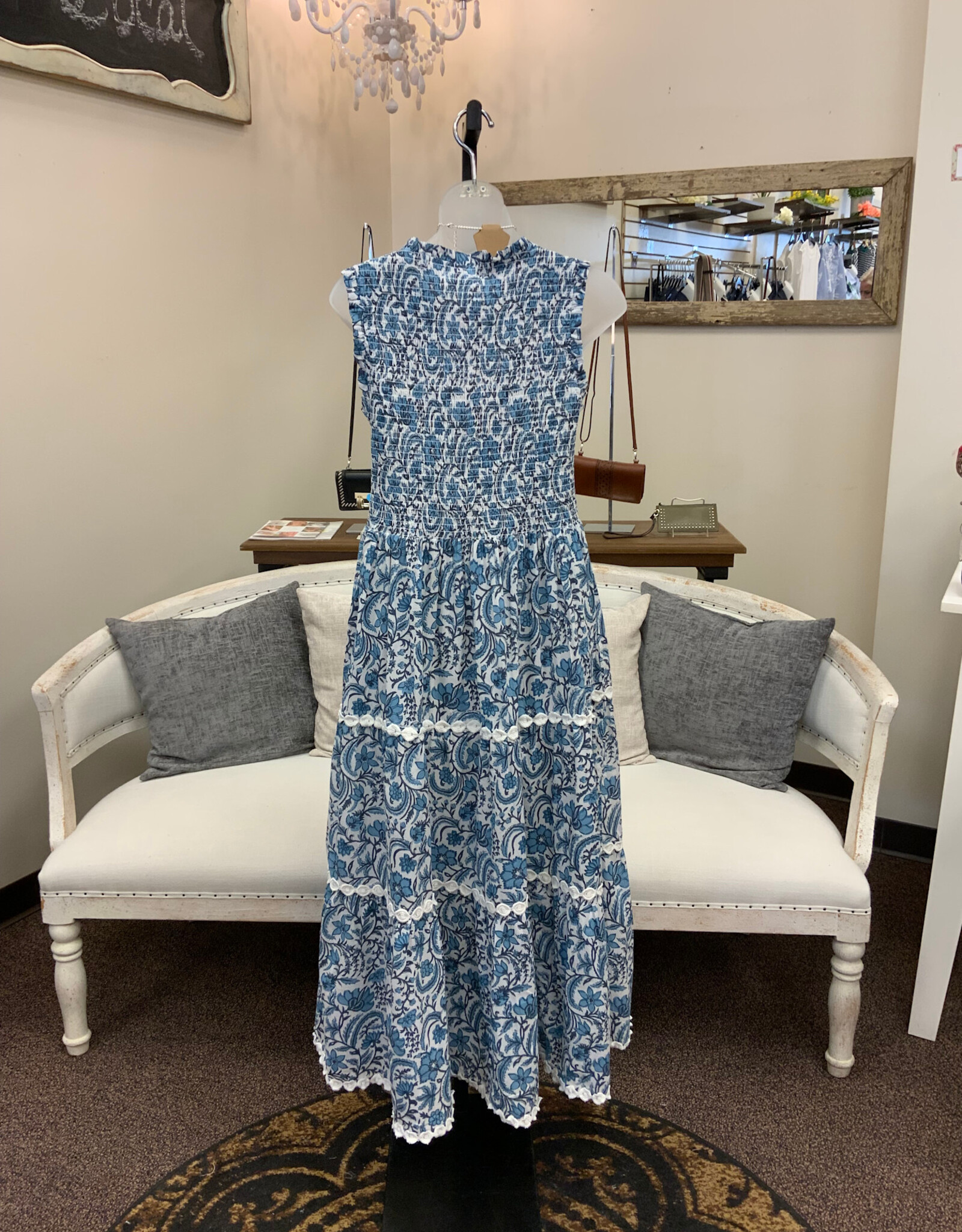 Papillon Papillon Blue Boho Floral Print Tiered Sleeveless Maxi Dress