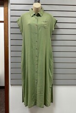Paparazzi PAPARAZZI  Sage Button Front Cap Sleeve Linen Dress