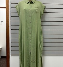 Paparazzi PAPARAZZI Sage Button Front Cap Sleeve Linen Dress
