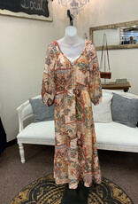 Paparazzi PAPARAZZI Patchwork Print Peasant V-Neck  3/4 Sleeve  Dress
