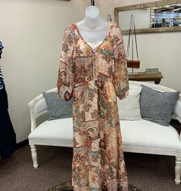 Paparazzi PAPARAZZI  Patchwork Print Peasant V-Neck  3/4 Sleeve  Dress