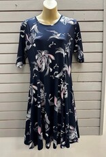 Keren Hart Keren Hart Navy Floral Round Neck Short Sleeve Dress