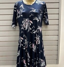 Keren Hart Keren Hart Navy Floral Round Neck Short Sleeve Dress