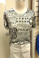 Creations Creation MTP-1 A8 B/W Metallic Round Neck S/S Top w/Embellishment