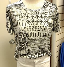 Creations Creation B/W Metallic Round Neck S/S Top w/Embellishment