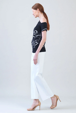 Clara Sun Woo Clara Sun Woo T294P Black/White Floral Outline Print Angular Neck S/S Top