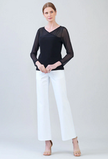 Clara Sun Woo Clara Sun Woo T226M  Black Mesh V-Neck Long Mesh Sleeves Soft Knit Top