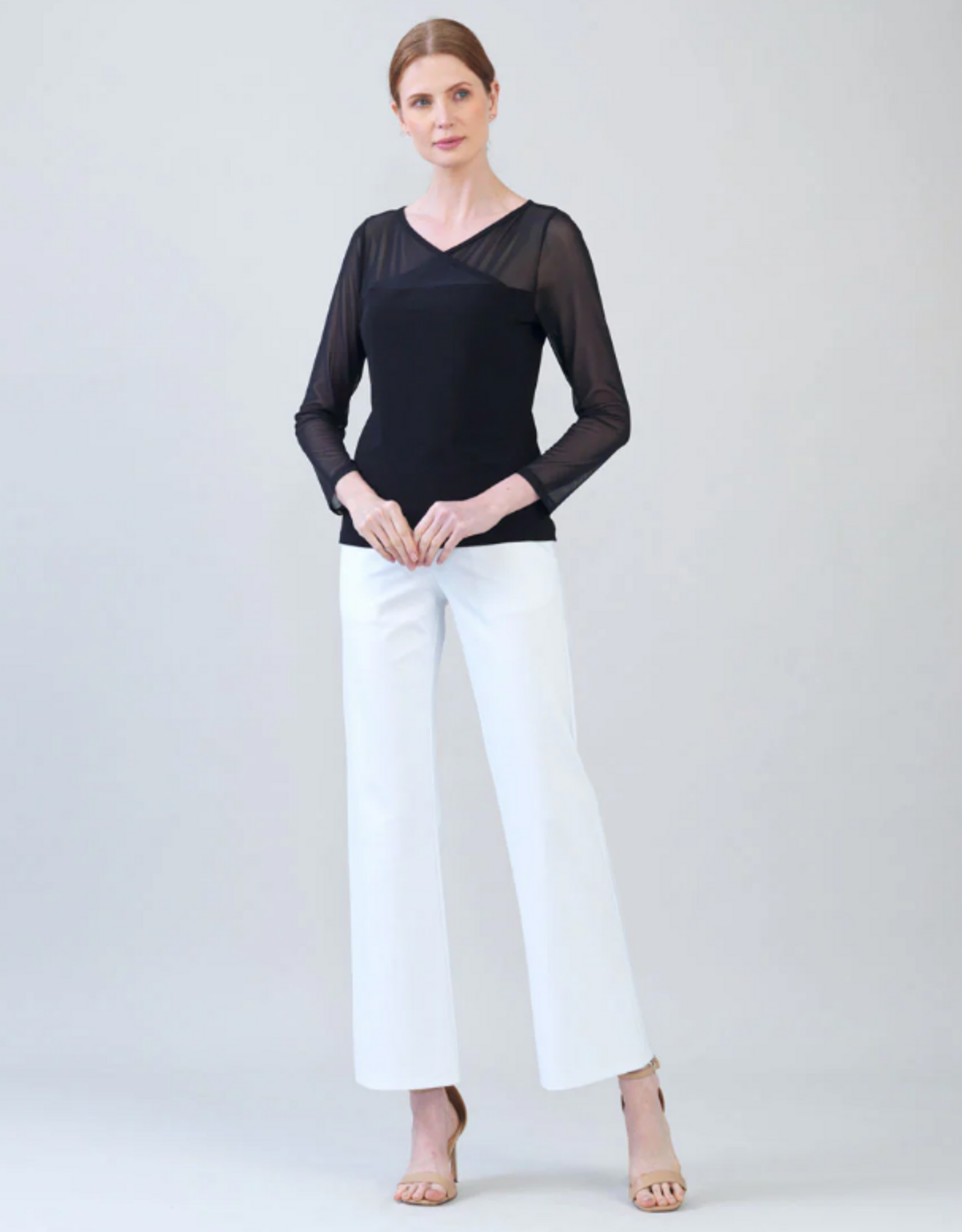 Clara Sun Woo Clara Sun Woo T226M  Black Mesh V-Neck Long Mesh Sleeves Soft Knit Top