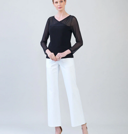 Clara Sun Woo Clara Sun Woo  Black Mesh V-Neck Long Mesh Sleeves Soft Knit Top