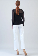 Clara Sun Woo Clara Sun Woo T226M  Black Mesh V-Neck Long Mesh Sleeves Soft Knit Top