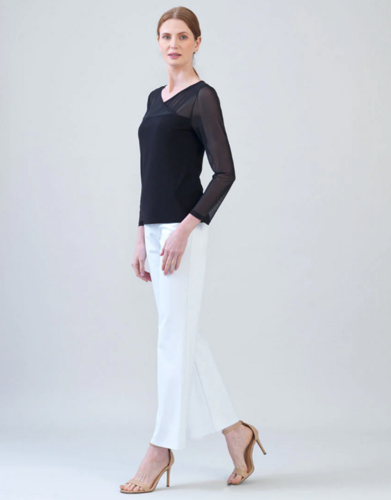 Clara Sun Woo Clara Sun Woo T226M  Black Mesh V-Neck Long Mesh Sleeves Soft Knit Top