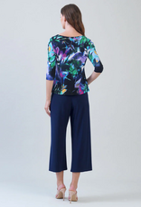 Clara Sun Woo Clara Sun Woo T77P26 Multi Leaf Print Scoop Neck 3/4 Sleeve Soft Knit Top