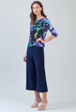 Clara Sun Woo Clara Sun Woo T77P26 Multi Leaf Print Scoop Neck 3/4 Sleeve Soft Knit Top