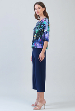 Clara Sun Woo Clara Sun Woo T77P26 Multi Leaf Print Scoop Neck 3/4 Sleeve Soft Knit Top