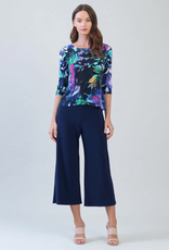 Clara Sun Woo Clara Sun Woo T77P26 Multi Leaf Print Scoop Neck 3/4 Sleeve Soft Knit Top