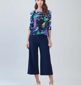 Clara Sun Woo Clara Sun Woo T77P26 Multi Leaf Print Scoop Neck 3/4 Sleeve Soft Knit Top