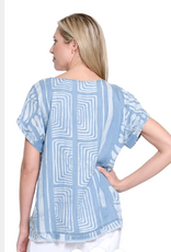 Multiples Tru Luxe T26493BM Lt. Denim w/Laser Print Short Dolman Sleeve Top w/Fray Hem
