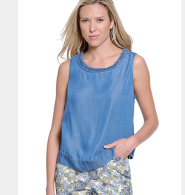 Multiples Tru Luxe Denim Braided Neck Trim Sleeveless Top