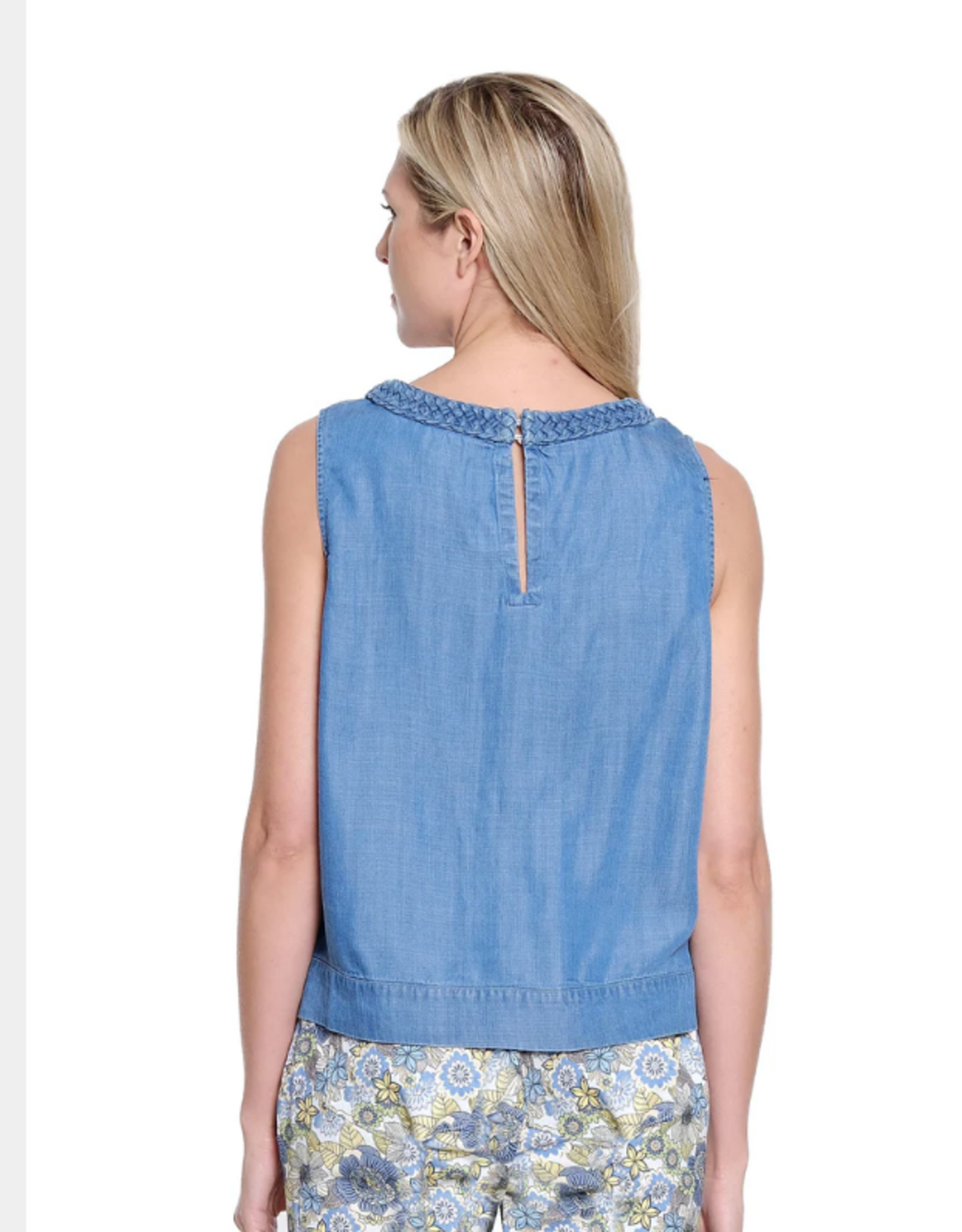 Multiples Tru Luxe T26471BM Denim Braided Neck Trim Sleeveless Top