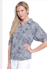Multiples Tru Luxe T26489BM Navy Stripe Split Neck 3/4 Tie Sleeves Pop-Over Top