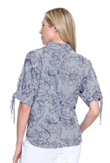 Multiples Tru Luxe T26489BM Navy Stripe Split Neck 3/4 Tie Sleeves Pop-Over Top
