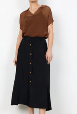Soya Concept Soya Concept  Black Long Skirt Pull-On Elastic Waist Skirt w/Buttons