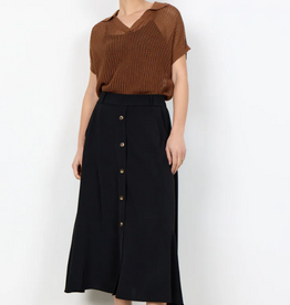 Soya Concept Soya Concept  Black Long Skirt Pull-On Elastic Waist Skirt w/Buttons