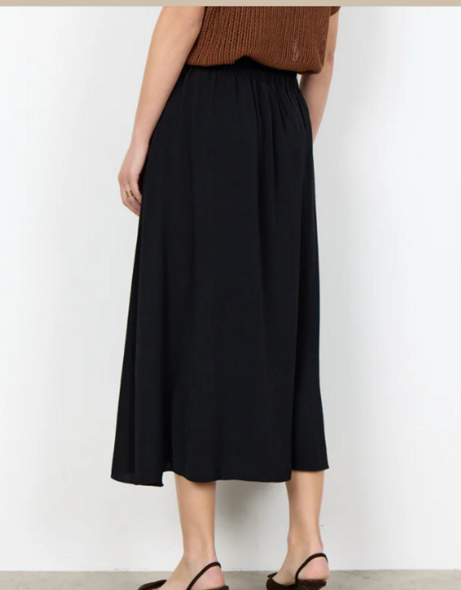 Soya Concept Soya Concept  Black Long Skirt Pull-On Elastic Waist Skirt w/Buttons