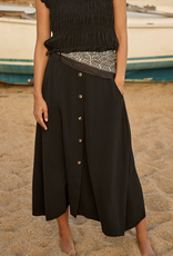 Soya Concept Soya Concept  Black Long Skirt Pull-On Elastic Waist Skirt w/Buttons