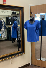 Democracy Democracy  Pacific Blue Crochet Round Neck S/S Flutter Sleeve  Top