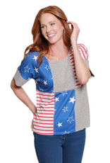 Multiples Multiples M26303TM Grey Red/Wt/Bl Stars/Stripe Patch Scoop Neck Dolman S/S Top