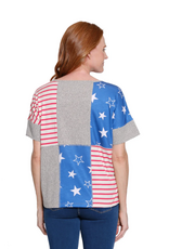 Multiples Multiples M26303TM Grey Red/Wt/Bl Stars/Stripe Patch Scoop Neck Dolman S/S Top