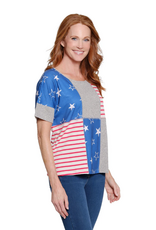 Multiples Multiples M26303TM Grey Red/Wt/Bl Stars/Stripe Patch Scoop Neck Dolman S/S Top