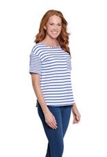 Multiples Multiples M26309TM Indigo Denim/White Stripe Print Scoop Neck S/S Knit Top