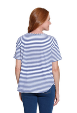 Multiples Multiples M26309TM Indigo Denim/White Stripe Print Scoop Neck S/S Knit Top