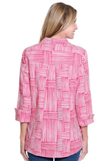 Multiples Multiples  Fiery Red/White  Print Button Up 3/4 Sleeve Top