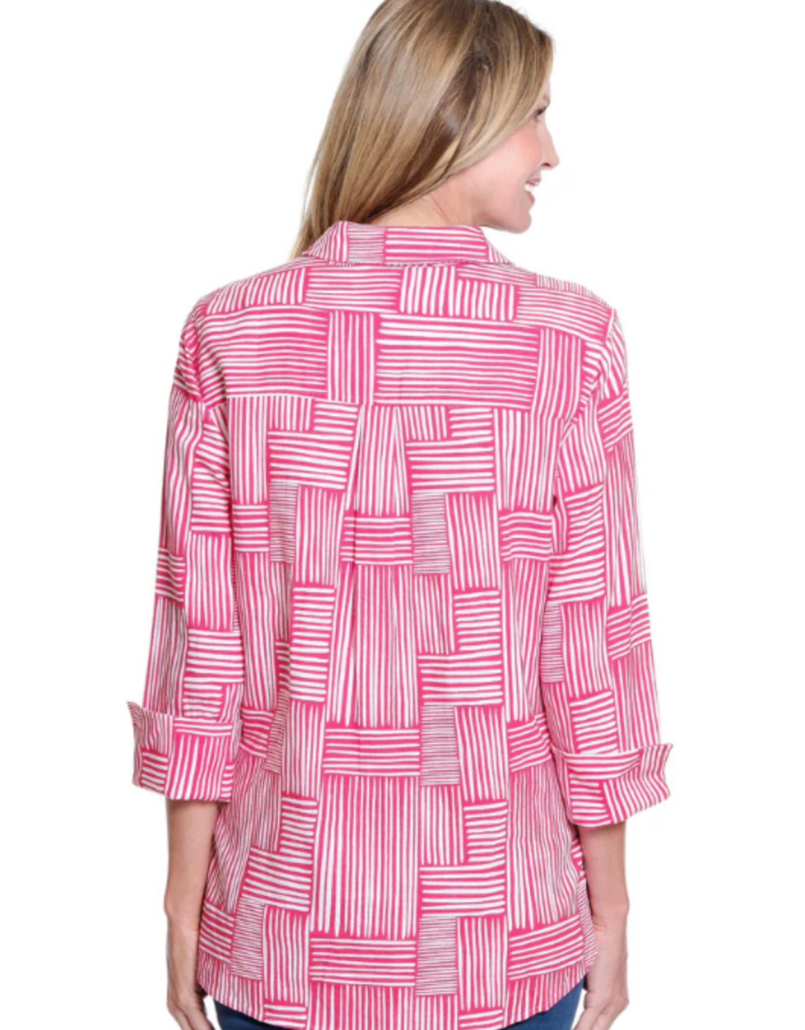 Multiples Multiples  Fiery Red/White  Print Button Up 3/4 Sleeve Top