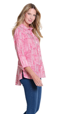 Multiples Multiples  Fiery Red/White  Print Button Up 3/4 Sleeve Top