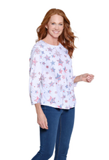 Multiples Multiples Star Print Crinkle Burnout Knit Jersey 3/4 Sleeve Top