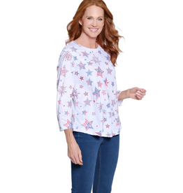 Multiples Multiples Star Print Crinkle Burnout Knit Jersey 3/4 Sleeve Top