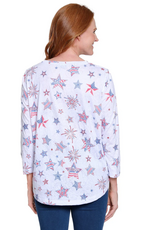 Multiples Multiples Star Print Crinkle Burnout Knit Jersey 3/4 Sleeve Top