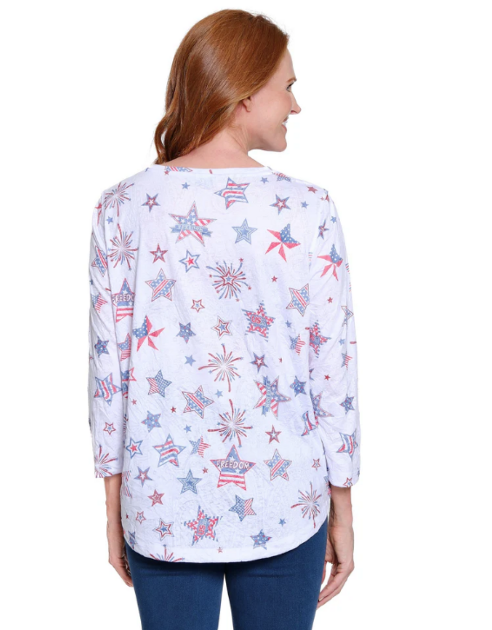 Multiples Multiples Star Print Crinkle Burnout Knit Jersey 3/4 Sleeve Top