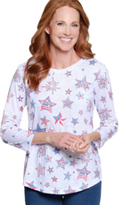 Multiples Multiples Star Print Crinkle Burnout Knit Jersey 3/4 Sleeve Top