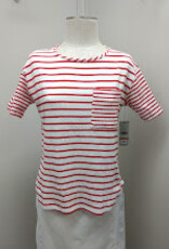 Multiples Multiples Fiery Red/White Stripe Print Scoop Neck S/S Knit Top